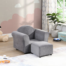 Load image into Gallery viewer, Kids Velvet Upholstered Chair With Ottoman For Comfortable Seating - Gray
