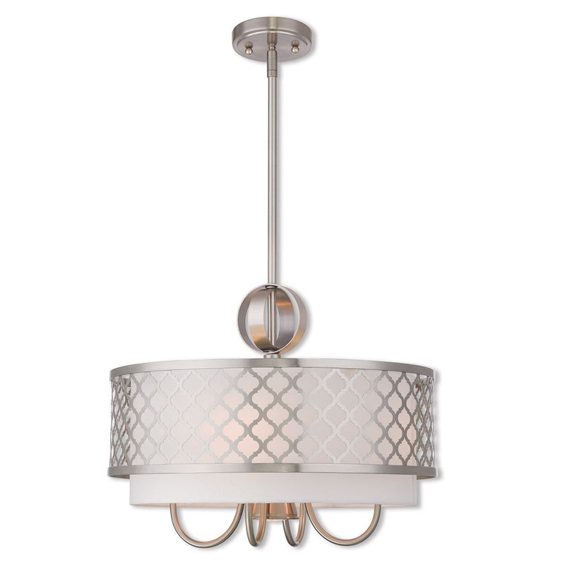 18" Five Light Dimmable Chandelier With Shades - Nickel