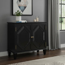 Load image into Gallery viewer, Wood Carved Geometric Accent Cabinet With Two Doors - Black
