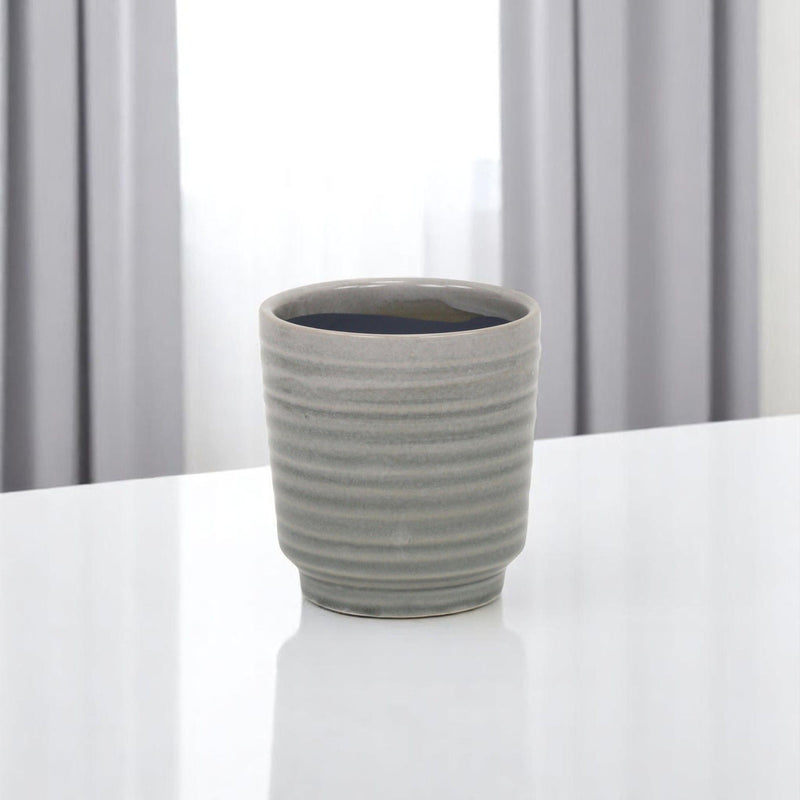 Striped Round Pot Planter (487470) - Gray