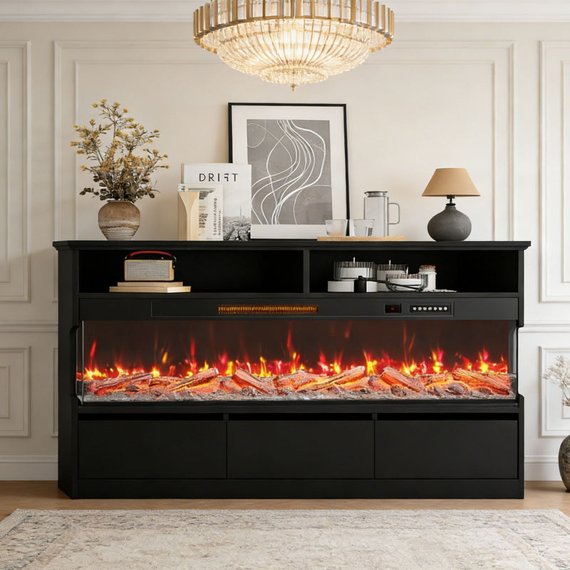 Wood Fireplace Entertainment Center With Fireplace (723793) - Black
