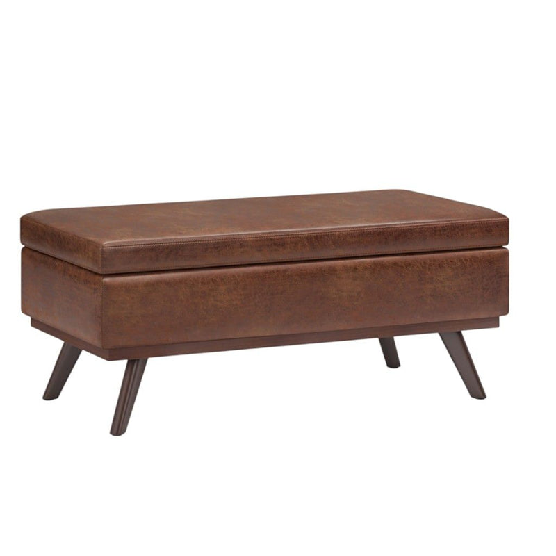 42" Mid-Century Leather Cocktail Ottoman With Storage - Brown
