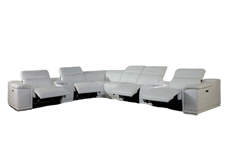 Italian Leather Power Reclining 8 Piece Corner Sectional With Console - White