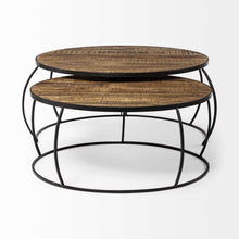 Load image into Gallery viewer, Wood And Metal Round Nested Coffee Tables - Dark Brown
