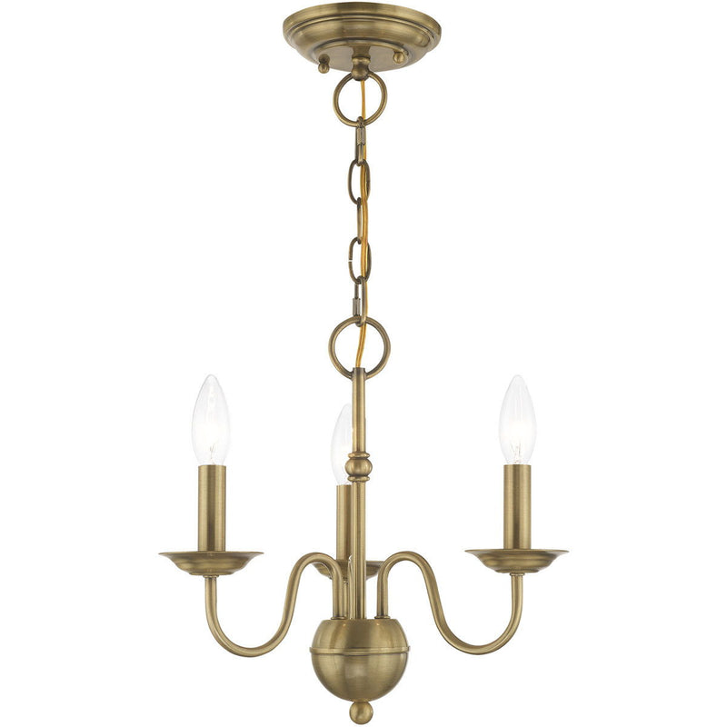13" Three Light Dimmable Chandelier With Shades - Antiqued Brass