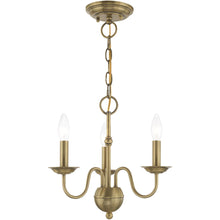 Load image into Gallery viewer, 13" Three Light Dimmable Chandelier With Shades - Antiqued Brass
