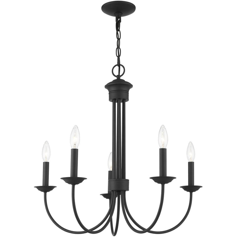 24" Five Light Metal Dimmable Chandelier With Shades - Black