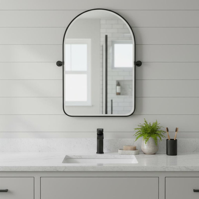 31" Arch Framed Bathroom Vanity Mirror - Black
