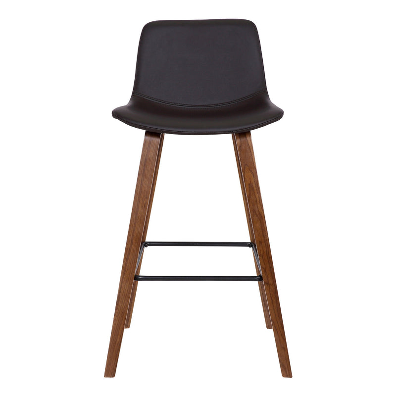 Faux Leather And Solid Wood Low Back Counter Height Bar Chair - Black / Brown