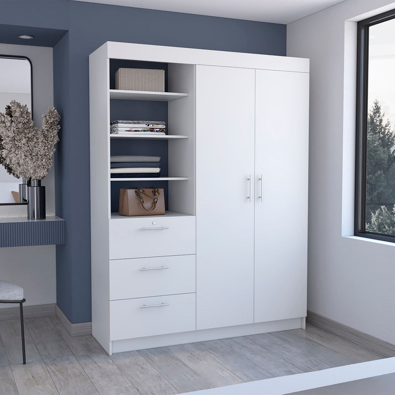 79" Wood Two Door Three Drawer Combo Dresser - White