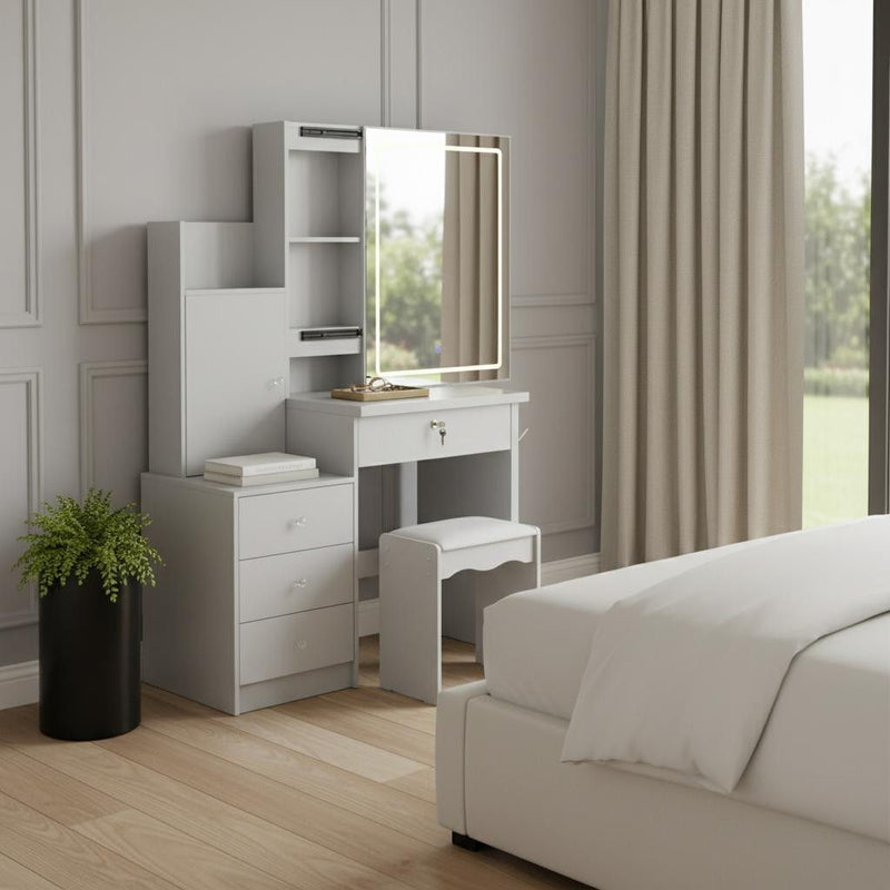 35" Wood Lighted Vanity 4 Drawer Dresser - White