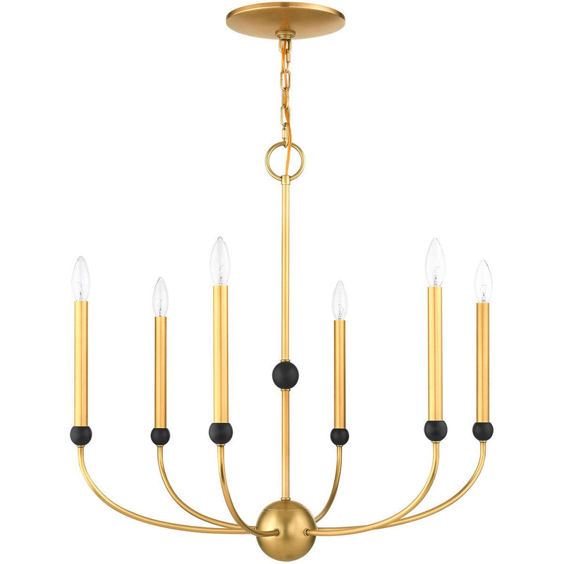 28" Six Light Dimmable Chandelier With Shades - Brass