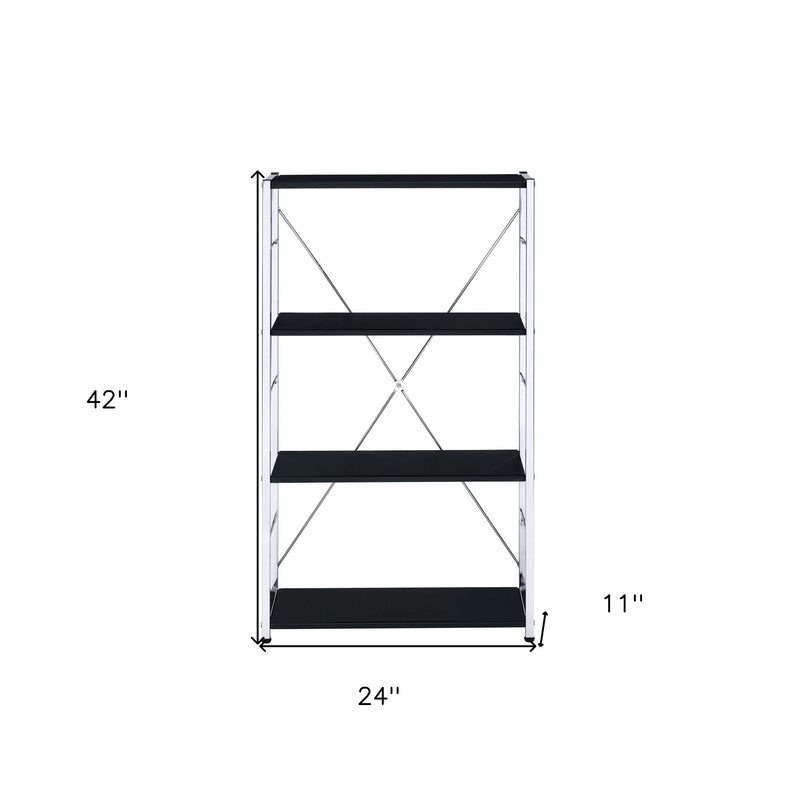Four Tier Etagere Bookcase - Black / Silver