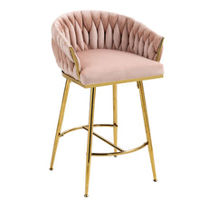 Load image into Gallery viewer, Counter Height Bar Stools Kitchen Island Counter Bar Stool With Hand - Wave Back, Golden Chromed Base And Footrest (Set of 2) - Pink
