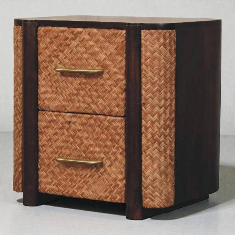 Solid Wood Woven Texture One Drawer Nightstand - Espresso / Mocha