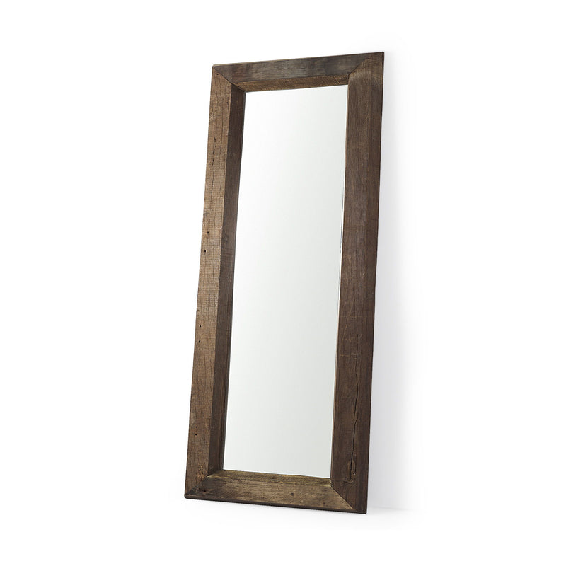 Solid Wood Freestanding Framed Accent Mirror - Brown