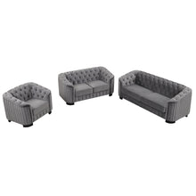 Load image into Gallery viewer, Modern 3-Piece Sofa Sets with Rubber Wood Legs,Velvet Upholstered Couches Sets Including Three Seat Sofa, Loveseat and Single Chair for Living Room Furniture Set,Gray
