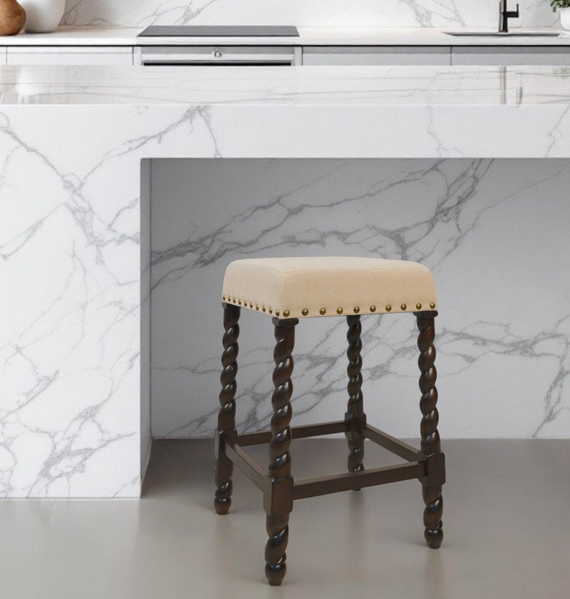 Backless Counter Height Bar Chair With Footrest 24" - Cream and Espresso