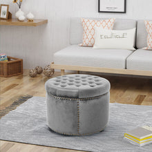 Load image into Gallery viewer, Elegant Round Ottoman Footstool With Studded Rim
