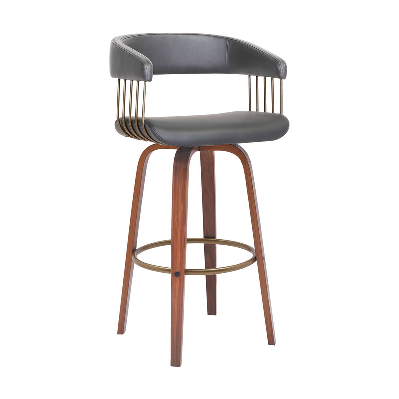31" Faux Leather Swivel Bar Height Bar Chair - Gray And Wood Brown