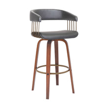 Load image into Gallery viewer, 31" Faux Leather Swivel Bar Height Bar Chair - Gray And Wood Brown
