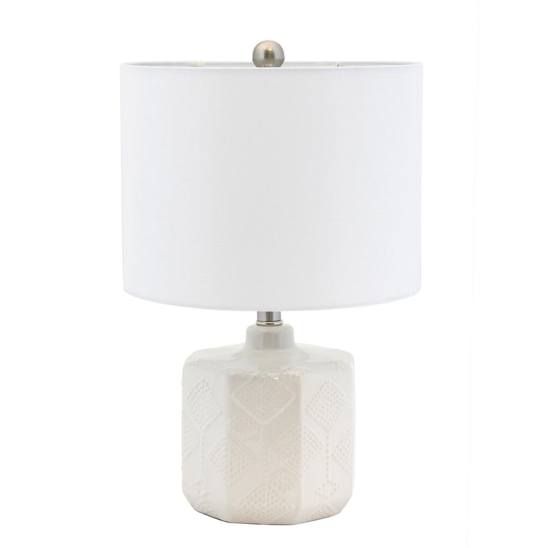 Round Table Lamp With Drum Shade - Off White