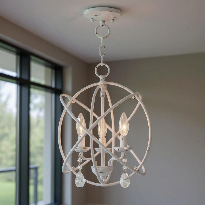17" Three-Light Dimmable Chandelier With Shades - White