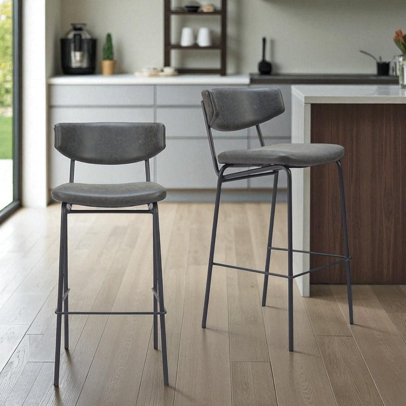 26" Faux Leather Low Back Counter Height Bar Chairs (Set of 2) - Black