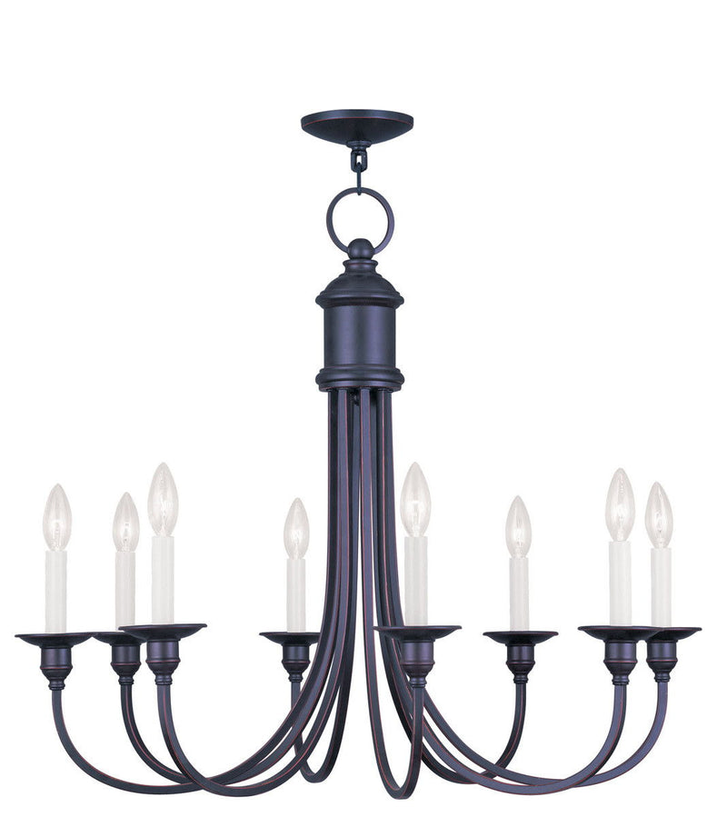 27" Eight Light Metal Dimmable Chandelier With Shades - Bronze