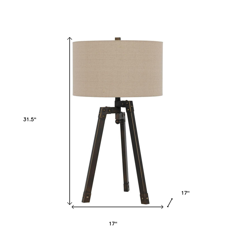 Metal Tripod Table Lamp With Tan Drum Shade - Charcoal
