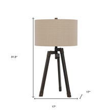 Load image into Gallery viewer, Metal Tripod Table Lamp With Tan Drum Shade - Charcoal
