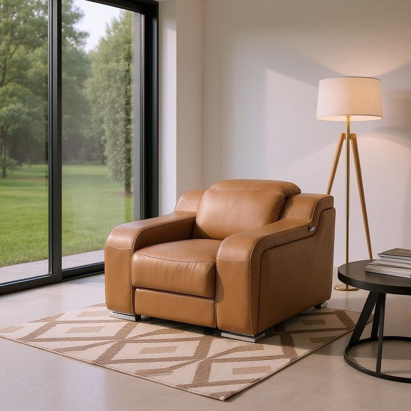 Chestnut Italian Leather Wall Hugger Recliner With USB - Chestnut