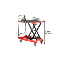 Load image into Gallery viewer, Hydraulic Lift Table Cart 500Lbs Load Red Single Scissor Lift With Non Slip Pads And Wheels - Red / Black
