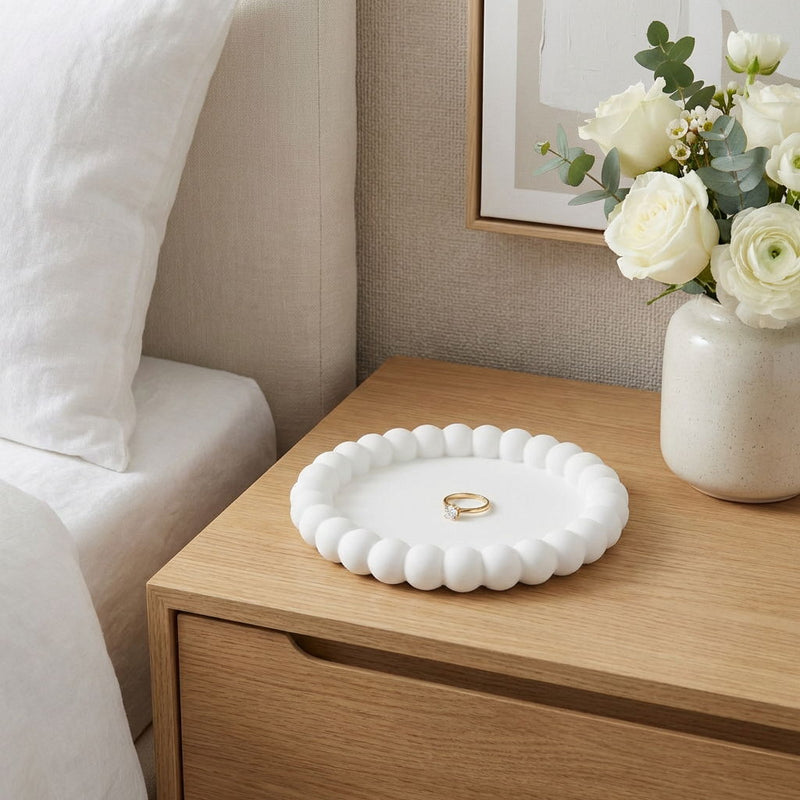 Resin Handmade Round Trinket Tray - White