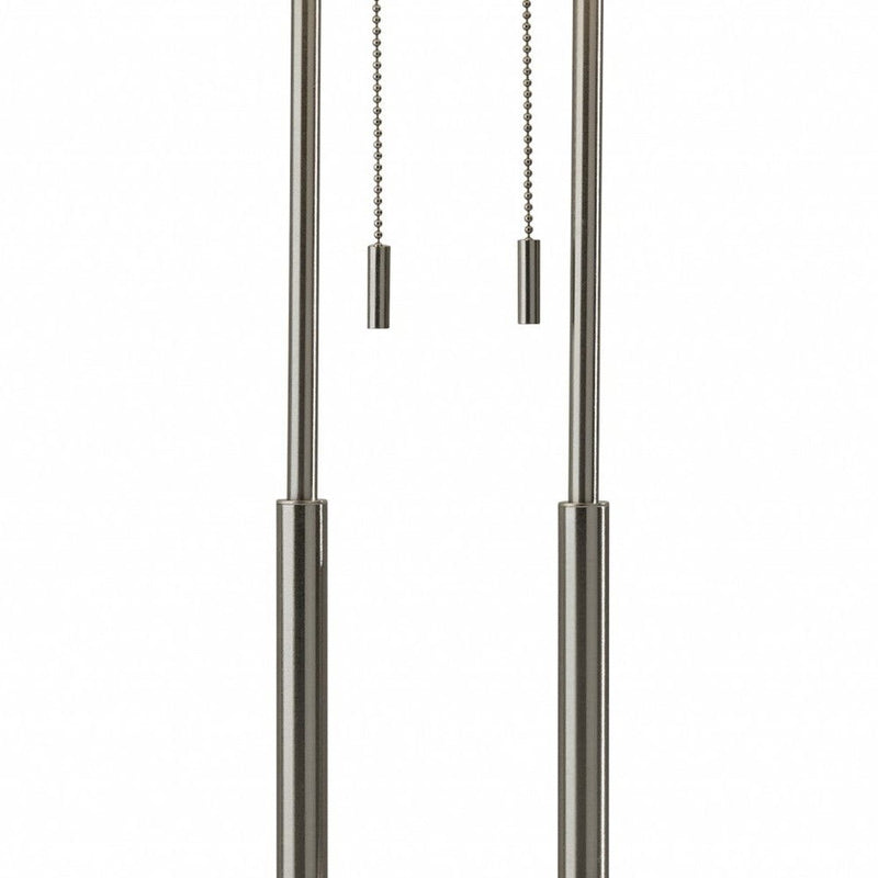 Metal Bedside Table Lamp With White Shade - Silver