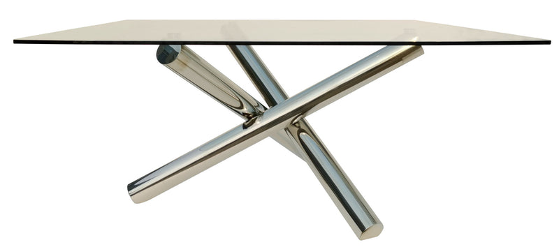 60" Glass And Metal Cross Leg Base Square Dining Table - Clear