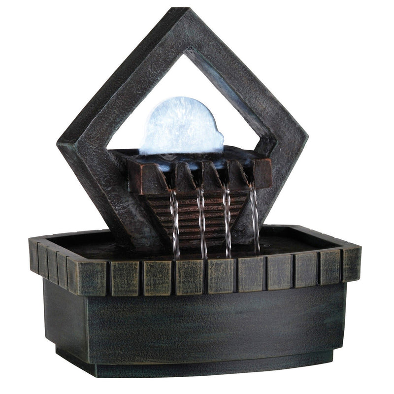 Poly Geo Pebbles Tabletop Fountain With LED Light - Brown