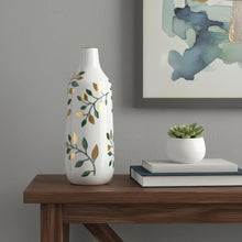 Load image into Gallery viewer, Floral Leaf Bud Table Vase - White / Green / Gold

