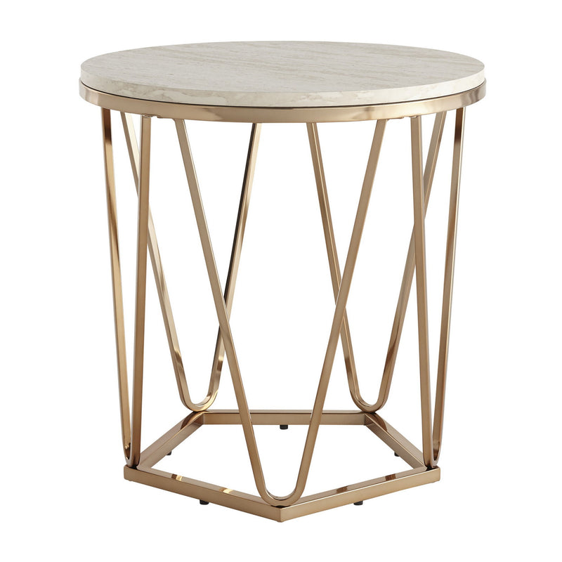 Manufactured Wood Iron Round End Table - Champagne