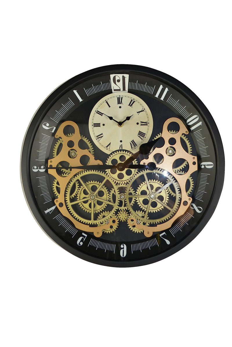 Silent Skeleton Exposed Gear Round Wall Clock - Black / Gold / White