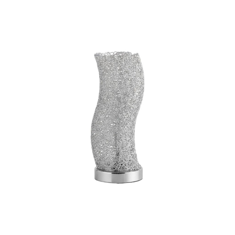 Bedside Table Lamp With Silver Swirl Novelty Shade - Silver