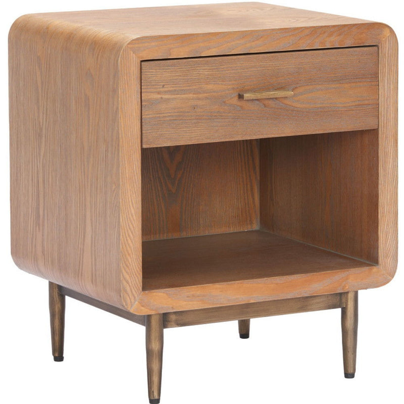 Pedestal End Table With Drawer - Brown