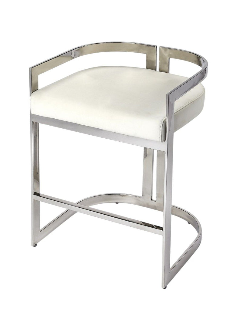 Stainless Steel Low Back Counter Height Bar Chair - White / Silver