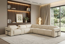 Load image into Gallery viewer, Italian Leather Modular L-Shaped Seven Piece Corner Sectional With Console - Beige
