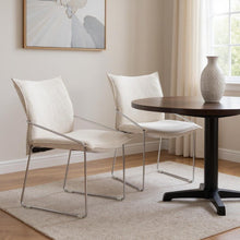 Load image into Gallery viewer, Upholstered Fabric Dining Arm Chairs (Set of 2) - White / Silver
