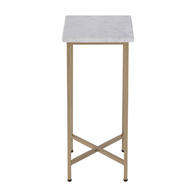 21" Distressed Marble And Iron Square End Table - White And Antiqued Gold