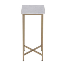 Load image into Gallery viewer, 21" Distressed Marble And Iron Square End Table - White And Antiqued Gold
