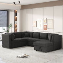 Load image into Gallery viewer, U-Shaped Sectional Sofa Pull Out Sofa Bed With Two USB Ports, Two Power Sockets, Three Back Pillows And A Storage Chaise For Living Room
