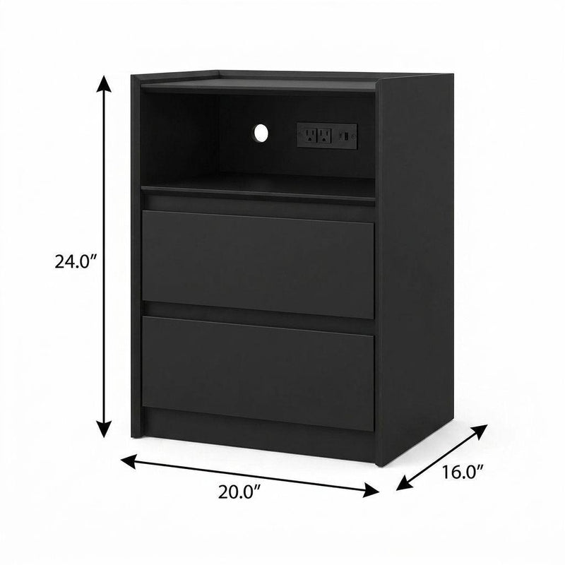 Wood Two Drawer Nightstand With USB Port And Integrated Tech (746971) - Black
