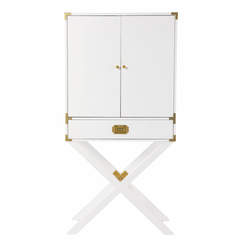 30" Corner Display Stand With One Shelf And One Drawer - White